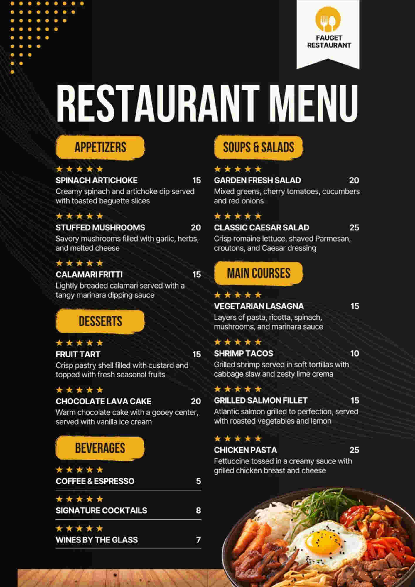 Menu design sample for restaurant